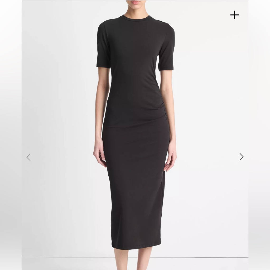 Vince Side Draped Short Sleeve T Shirt Dress In Black Large